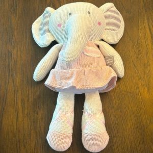Amelia Elephant living textiles plush toy. Knitted stuffed animal with rattle.